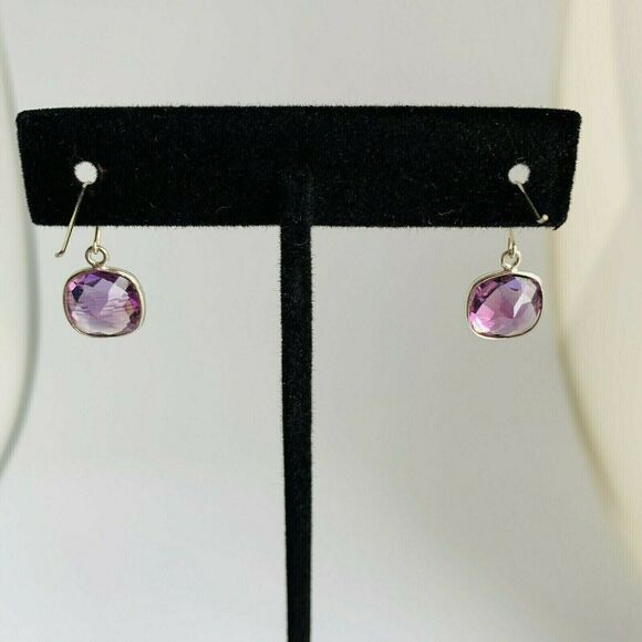 Handmade Purple Gemstone Drop Dangle Artisan Jewelry Earrings Sterling Silver - Picture 2 of 5